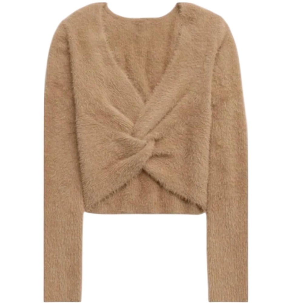 Aerie NEW Fluffy-4-Ever Reversible Twist Sweater In Cappuccino Size L